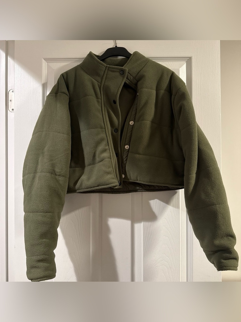 Boohoo Olive Green Cropped Puffer Fleece Jacket